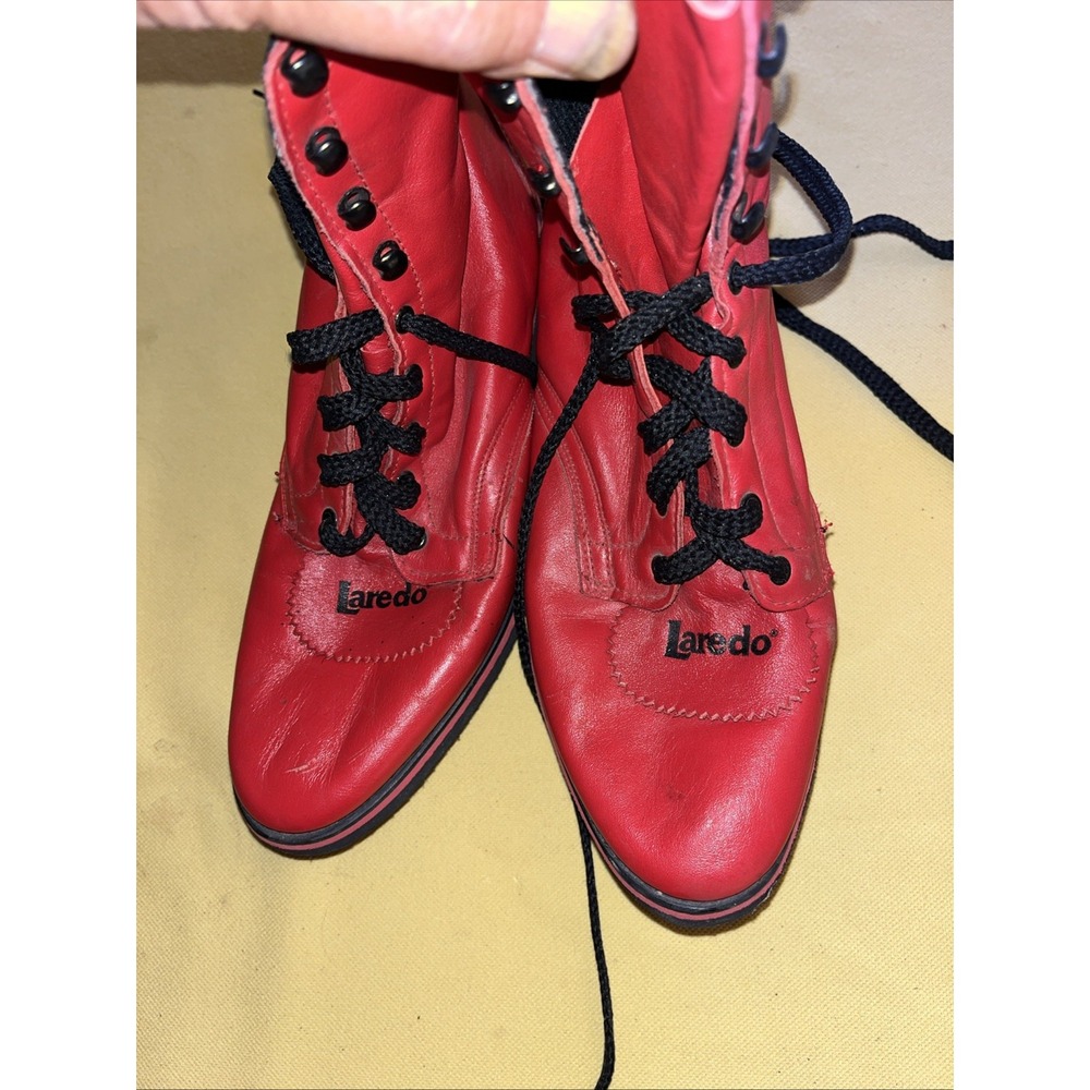 Vtg Laredo Western Red Lace Up Boots Size 6.5 Model 16540 Leather Rubber Sole. - Picture 5 of 10